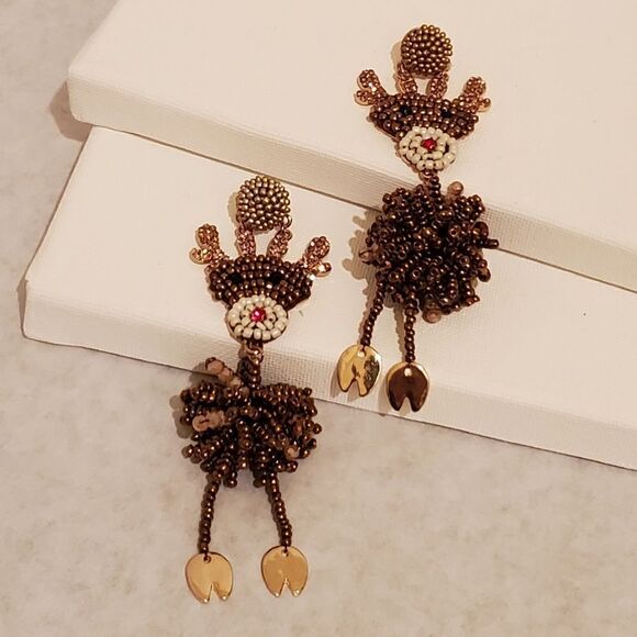 Cb#1 CHRISTMAS EARRINGS REINDEER SEEDBEAD RICEBEAD - Picture 9 of 9